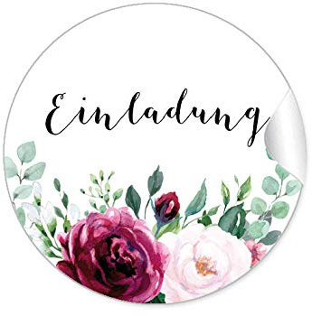48 STICKER: Einladung Etiketten als Siegel • BOHO HIPPIE STYLE BLÜTEN ROSEN GRÜN ROT ROSA SCHWARZ • Briefumschläge Anhänger oder Postkarten zur Hochzeit Geburtstag Taufe