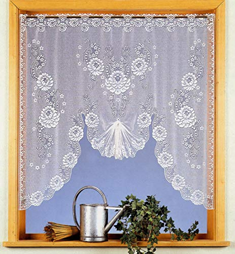 heimtexland ® Scheibengardine Hochraff Bogen Fensterbild Jacquard Blumen Weiß HxB 105x120 Gardine Typ397