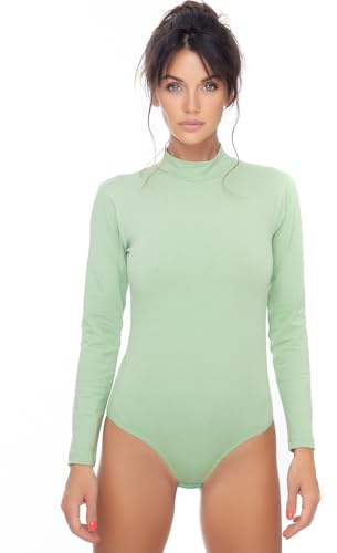Evoni Damen Body langarm I blickdichter Bodysuit mit Halbkragen für Frauen I Langarmbody aus Baumwolle I Women Body Shaper I Jumpsuit