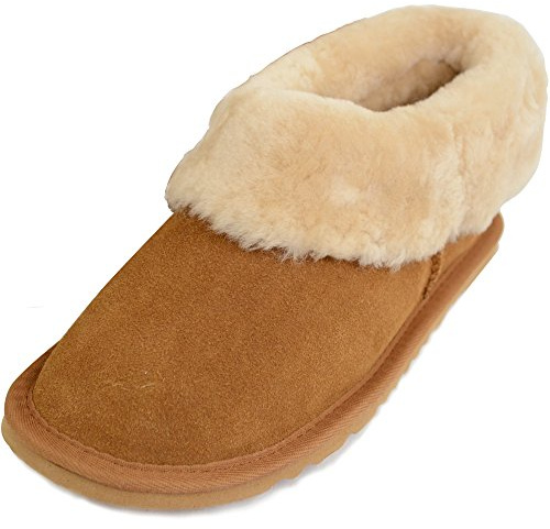 SNUGRUGS Chaussons en peau de mouton avec manchette épaisse en peau de mouton - Marron - châtaigne, 38 EU