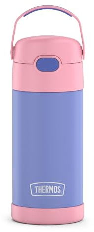 Thermos FUNTAINER 12 Ounce Stainless Steel Vacuum Insulated Kids Straw Bottle, Purple/Pink