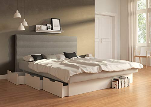 SuMa - Wasserbett doppelt 200x220 dual Schubkastenbett mit 6 Fächern und Kopfteil Largo, Farbe lightgrey 200x220 cm - 11 Farben wählbar