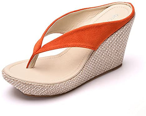 Donna Estive Sandali alla Moda Zeppa, Morbuy Taglia Larga Infradito Roma Comoda Pantofole Tacco 9.5 CM Sandali con Plateau Casual retrò Ciabatte Aperte per Spiaggia Viaggio (38,Arancia)