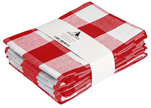 Asquare 4er Set Geschirrtücher Baumwolle 50x70 cm - rot-weiß Karierte Geschirrhandtücher - Küchenhandtücher zum Abtrocknen - 220g/m² Küchentücher