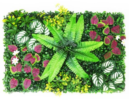 KAMEIOU 16 x 24 Inch Artificial Green Plant Wall Panel with Grass Flower Boxwood Hedge Wall Outdoor Artificial Privacy Fence Screen Fake Flower Grass Fence Panels Wall Decor for Outdoor Indoor（2 Pcs）