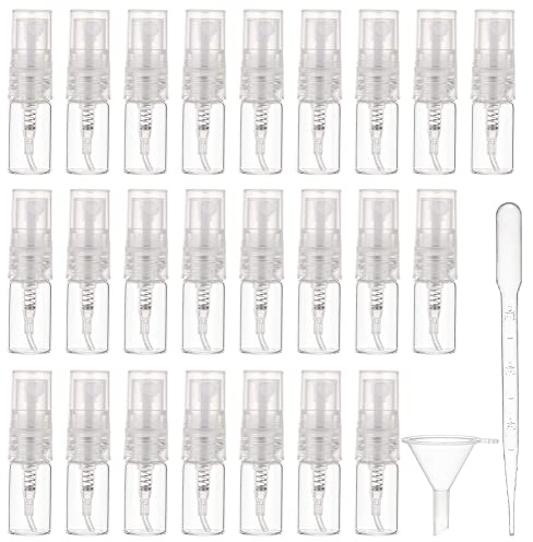 BENECREAT 40 Stück 2 ml Mini-Sprühflasche Mit Feinem Nebel, Nachfüllbare Probenflasche Mit Transparentem Kunststoffdeckel, 10 Stück Pipette Und 4 Stück Trichter Für Parfüm, Lotion, Reise