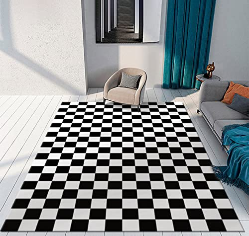 Tappeti Design Teppich rutschfest waschbarer 100 X 200 cm Einfaches Schwarz-Weiß-Mosaik für Balkon Terrasse Wintergarten, Küche Esszimmer 100 * 200cm