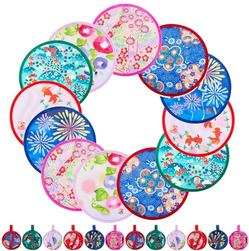 Namalu 12 Stück Faltbare Runde Fächer zur Hochzeit, Japanischer Stil | Japanische Faltfächer Rund, Klappbare Handfächer, für Sommer Party Festival Büro und Damen, Individuale Dekoration
