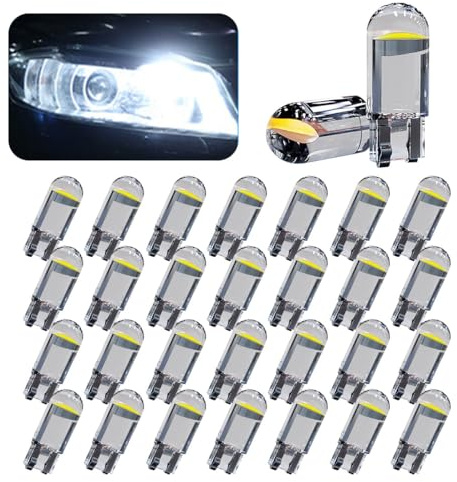 JOYCOURT 30Pack 194 Car LED Light Bulbs, 0.36W 12V T10 6000K Interior Lights, 168 2825 W5W Wedge COB LED Replacement Bulbs, Universal Dashboard Light, Dome Light, Sign Light, License Plate Light