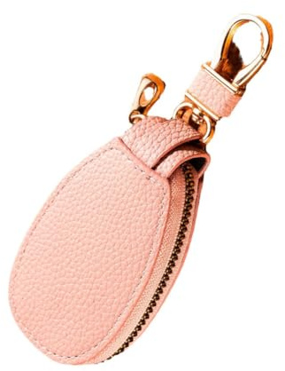 Car Key Chain Bag Protection Leather Car KeyChain Key Ring Coin Holder Auto Key Keyring Wallet Small Zipper Bag Key Chain Protector for Remote Key with Metal Hook Car Key Bag Gift for Women Girls Pink