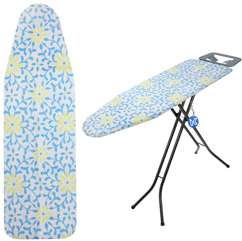 KADAX Housse de table à repasser avec cordon de serrage - Housse de table à repasser pour fer à repasser à vapeur - Housse de rechange avec revêtement en téflon (fleurs jaunes, 140 x 55 cm)