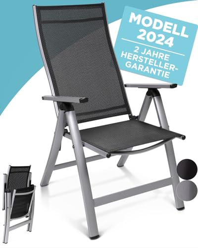 gardisun Hochlehner Gartenstuhl klappbar aus Aluminium, 2-Fach pulverbeschichtet, wetterfest, leicht, 5-Fach verstellbar, Made in EU, 1er Set, Silber