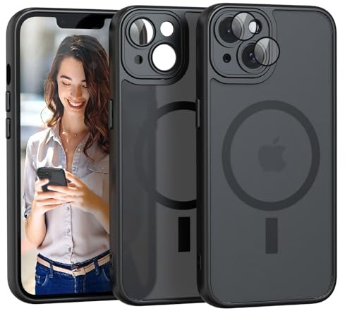 Nupcknn Funda Magnética Compatible con iPhone 13 [Compatible con Magsafe][Lleno Cámara Proteccion], Carga Inalámbrica, Carcasa Antigolpes, Parte Trasera Transparente Anti-Arañazos