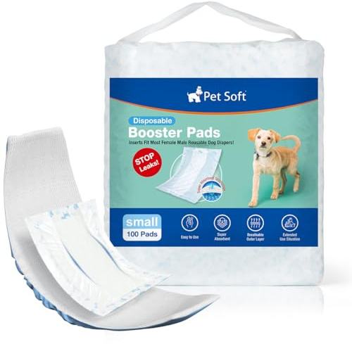 Pet Soft Dog Diaper Liners, 100ct Disposable Dog Nappy Liners for Male Female Dogs with Side Leak-Proof Protection, Period Absorbent Dog Inserts Booster Pads for Dog Nappies (S-100)