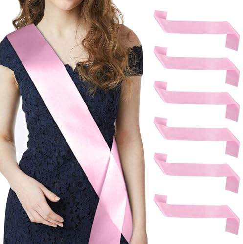 Kotkiddy 6 Stück Schärpe Leere Schärpe Schärpe Bedrucken DIY Plain Satin Sash Individuelle Schärpe Blank Satin Schärpen Deko Schärpe Bride Für Hochzeit Party(Rosa)