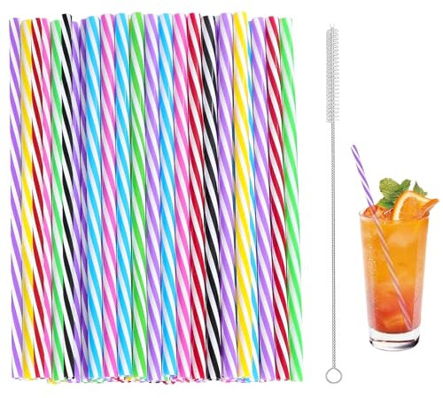 Bzzerumy 36 Stück Wiederverwendbare Strohhalme Set, Bunte Plastik Trinkhalme, Umweltfreundliche Strohhalme für Cocktails und Getränke –für Partys, Hochzeiten, Oktoberfest, Halloween und mehr