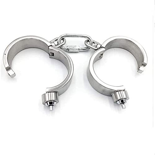 Soarvlorfy Edelstahl Push Lock Sex Handcuffs Slave Bondage Fesseln Metall Handschellen BDSM Handgelenk Manschetten Rollenspiel Kostüm Zubehör Fetisch Sexspielzeug für Frauen Männer,Silber,6cm