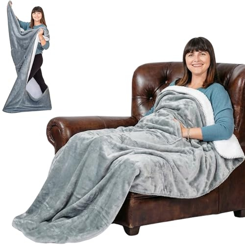 EzrAllora Giant Premium Double Layer Foot Pocket Blanket -Patent Pending- Father’s Day Useful Gifts for Men Who Wants Nothing - Cool Gamer Gifts for Men Who Have Everything - TV Blanket