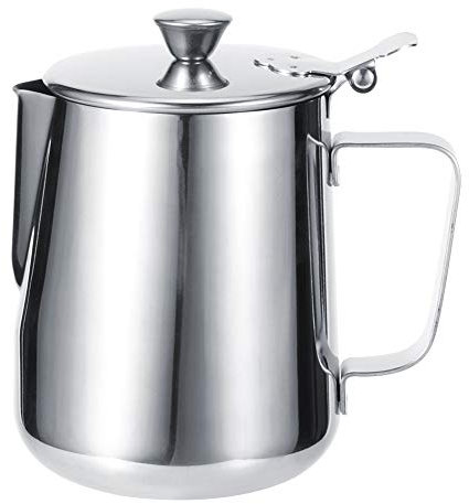 Pichet à lait avec couvercle, 600 ml/1000 ml, Pichet Lait Inox, Tasse de Lait Mousse En Acier Inoxydable, tasse à mousser le lait avec poignée pour café au lait (600ML)