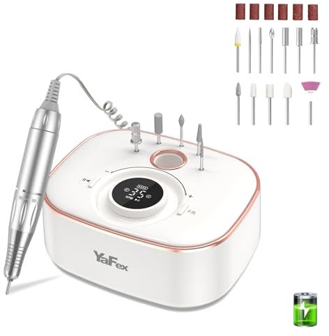YaFex Nagelfräser Akku 35000 U/min, 12-in-1 Elektrisch Nagelfeile für Gelnägel, Kabellos 4000mAh Akku(8-10 Std), Bit-Lock, LED-Anzeige, Professionell Maniküre&Pediküre Set Fußpflege Fräser für Nägel