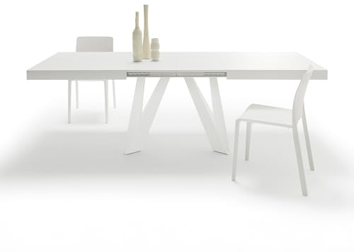 MOBILI FIVER, Ausziehbarer Esstisch Romina 160(240) x90 cm, Esche Weiß, Weiße Eisen Beine, Made In Italy