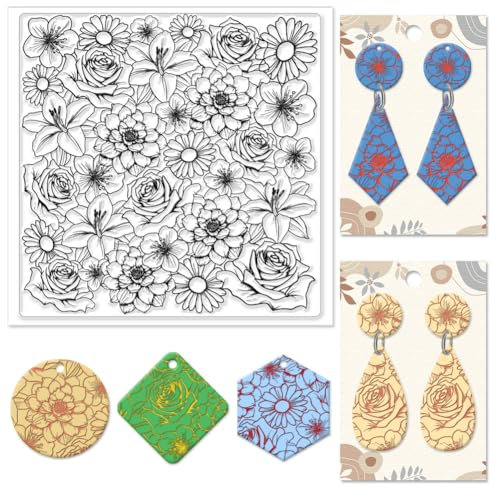 CHGCRAFT Lilie Blumen Polymer Clay Textur Blätter Rose Gänseblümchen Silikon Textur Stempel Kirschblüte Ton Modellierung Muster Pad Textur Blätter für Polymer Clay Herstellung Ohrringe Schmuck