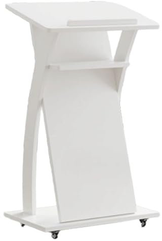 Rednerpult-Podiumständer, Präsentations-Rednerpult, Mobiles Rednerpult aus Holz mit Rädern, Moderner tragbarer Hostessenständer, Kanzel für den Empfangstresen in der Kirche mit Lagerregalen