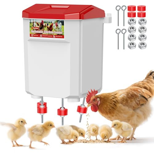 MASTERFUN Futterautomat Hühner Rattensicher, 7 Liter Hühnerfutter Automat, Futterspender Hühner Ideal für Hühnerfutter, Wachtelfutter, Bruchfester Langlebiger Kunststoff Hühner Zubehör
