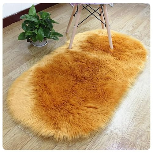 Rockreyoa Fur Rug Faux Fur Lambskin Sheepskin Rug Faux Lambskin Sheepskin Rug Longhair Fluffy Rugs Soft Fur Carpet Imitation Wool Bed Rug for Sofa Camel 60 x 120 cm