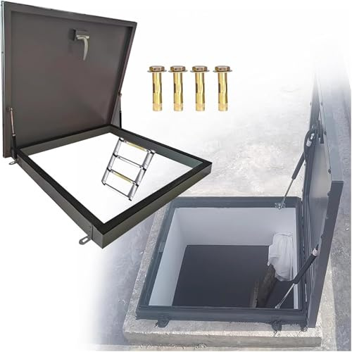 Trampilla de Suelo Placa De Cubierta De Escotilla De Tejado Resistente A La Lluvia,Tapa De Salida De Ático Grande Con Asa Y Varillas De Soporte De Elevación,85 * 85cm