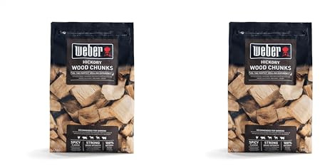 Weber Hickoryholz Chunks (1,5kg Packung) - zum Räuchern von Geflügel, Schwein, Wild & Rind, intensives, leicht süßes Aroma, 100% natürliches Holz (17619), Braun (Packung mit 2)