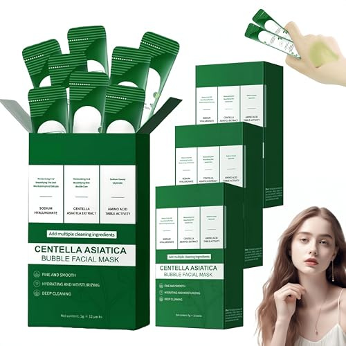 Centella Asiatica Bubble Face Mask, nährende Feuchtigkeitsmasken, 10 Sekunden schäumende, feuchtigkeitsspendende, tiefenreinigende und porenreduzierende Schaummaske für alle Hauttypen (3STÜCK)