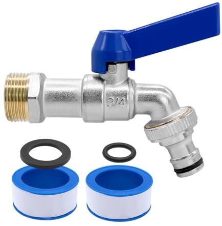 AIMEKE 3/4 Zoll Wasserhahn Garten Messing Kugelhahn Aussen | Frostsicher -20℃ Auslaufhahn Hitzebeständig 120℃ Außenwasserhahn mit Schlauchanschlüsse (Blau-B)
