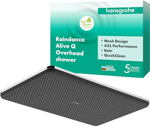 hansgrohe Raindance Alive Q - wassersparende Kopfbrause (EcoSmart), Duschbrause (340 x 210 mm), Regendusche mit 1 Strahlart für Wand-/Deckenmontage, Brausekopf mit Antikalk-Funktion, Chrom, 24531000