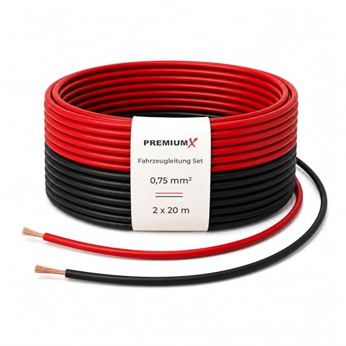 Câble de véhicule Premium X FLRY-B Set 20 m 0,75 mm² Rouge/noir Câble KFZ litze asymétrique pour véhicules, motos, remorques, caravanes