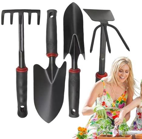 Lot de 4 outils de jardinage manuels | Accessoires ergonomiques antidérapants et légers anti-rouille pour potager et parterres de fleurs