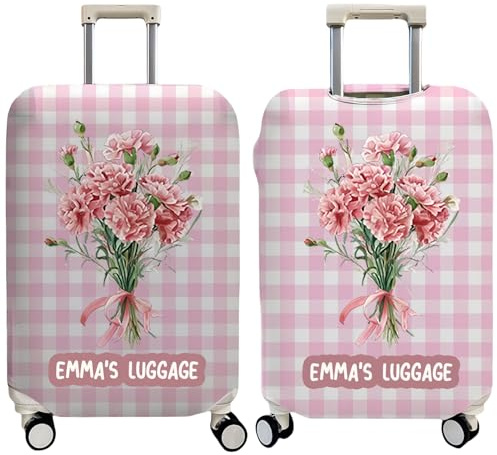 Drawelry Personalisierte Kofferhülle mit Name Initialen Bedruckte Gepäckhülle Geburtstblumen Muster Trolley Reise Koffer Schutzhülle Schutz Abdeckung Geschenke für Familie, Freunde, Paare (B4)