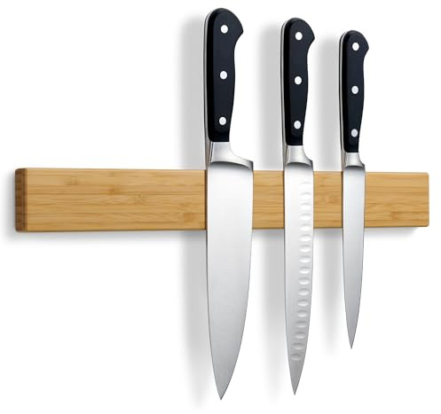 LARHN Soporte Magnético para Cuchillos de Pared, Barra Imán de Cocina en Bambú, 40 cm