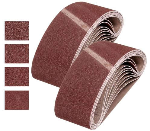 QUARKZMAN 76mm x 533mm Bandes Abrasives, 24 Pcs 40/60/80/120 Grains Oxyde D'Aluminium Bande Abrasive pour Travail du Bois, Polissage du Métal, Affûteur de Couteaux | Oxyde D'Aluminium Bande Abrasive, pour Travail du Bois, Polissage du Métal, Affûteur de Couteaux