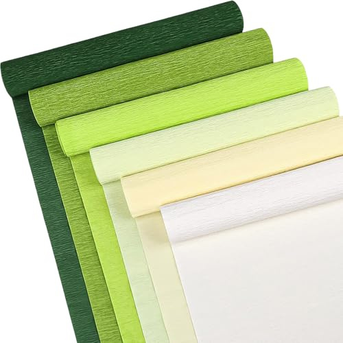 6 colori di carta crespa, 25 x 250 cm, carta crespa colorata, carta crespa, per sacchetti di scuola, rivestimento decorativo per feste e fiori, kit fai da te, per artigianato di carta, verde