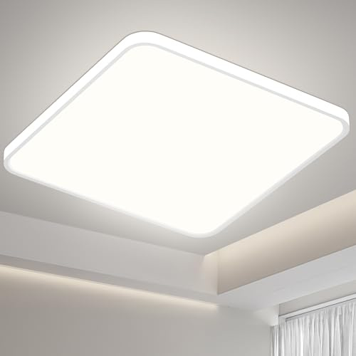 Deckenlampe LED Deckenleuchte Flach Eckig, 40x40cm Panel Lampe Decke Quadrat 36W 3900LM Wohnzimmer Neutralweiß 4000K Ultra Dünn Modern IP44 Badlampe für Schlafzimmer Kinderzimmer Flur Keller Küche Bad
