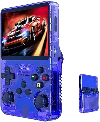 R36S Retro Handheld Game Console, 8.9 cm IPS Screen, 64GB TF Card, 10,000+ Games, Linux System(Dark Blue 64G)