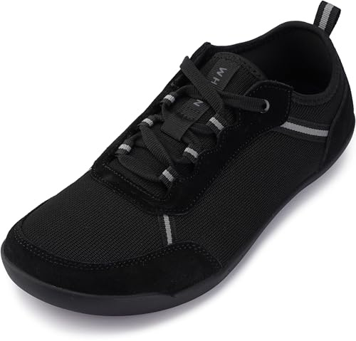 WHITIN Barefoot Shoes for Men Wide Toe Box Width Zero Drop Minimalist Sneaker Size 9.5 Knit Minimus Sport Gym Road Running Minimal Black 43