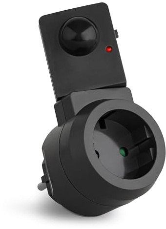 SEBSON Zwischenstecker PIR Bewegungsmelder, drehbarer Sensor, Anthrazit | Schuko Stecker 230V, programmierbar, max. 1000W LED geeignet, Steckdosen Adapter Innen