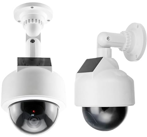 PORFOYO 2 fotocamere a energia solare, fotocamera a cupola, telecamera di sorveglianza, con LED lampeggiante, telecamera per esterni, fotocamera per garage, cortili, porte di casa