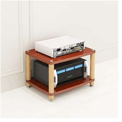 Soporte de madera de 2/3/4 niveles para consolas de videojuegos, reproductores de DVD, TV, organizador de almacenamiento elegante (marrón, 2 niveles)