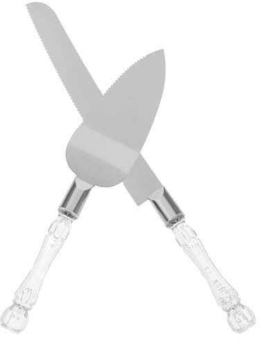 LABRIMP Juego de 2 Piezas para Cortar y Servir Pastel de Bodas Cuchillo y Pala de Acero Inoxidable Mango de Cristal Adecuado para Aniversarios y Fiestas Utensilios para Tartas y