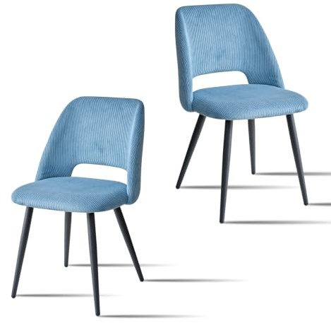 JZGORC Esszimmerstühle 2er Set, Stühle Esszimmer, Küchenstühle, Durchbrochene Rückenlehne, Gestreifter Cord, Geeignet für Esszimmer, Wohnzimmer, Küche, Schlafzimmer, Blau