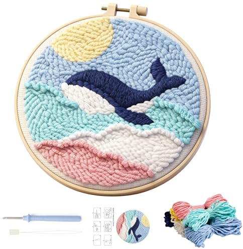 Punch Needle Stickerei Set für Anfänger, Wal-Motiv, DIY Stanznadel Kit | Eine Ideale Wahl für Festliche Geschenke und Dekorationen