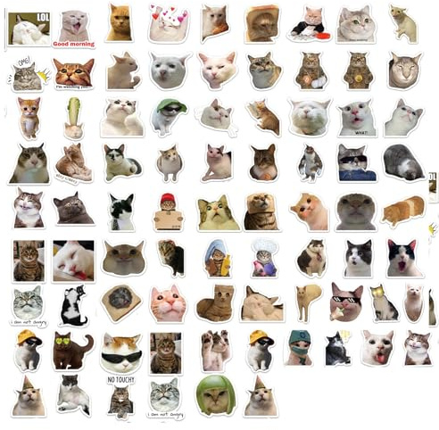 100Pcs Cute Cat Stickers, Funny Cats Stickers Set, Waterproof Vinyl Decals for Cat Lovers, Ideal for Water Bottles and Scrapbooks